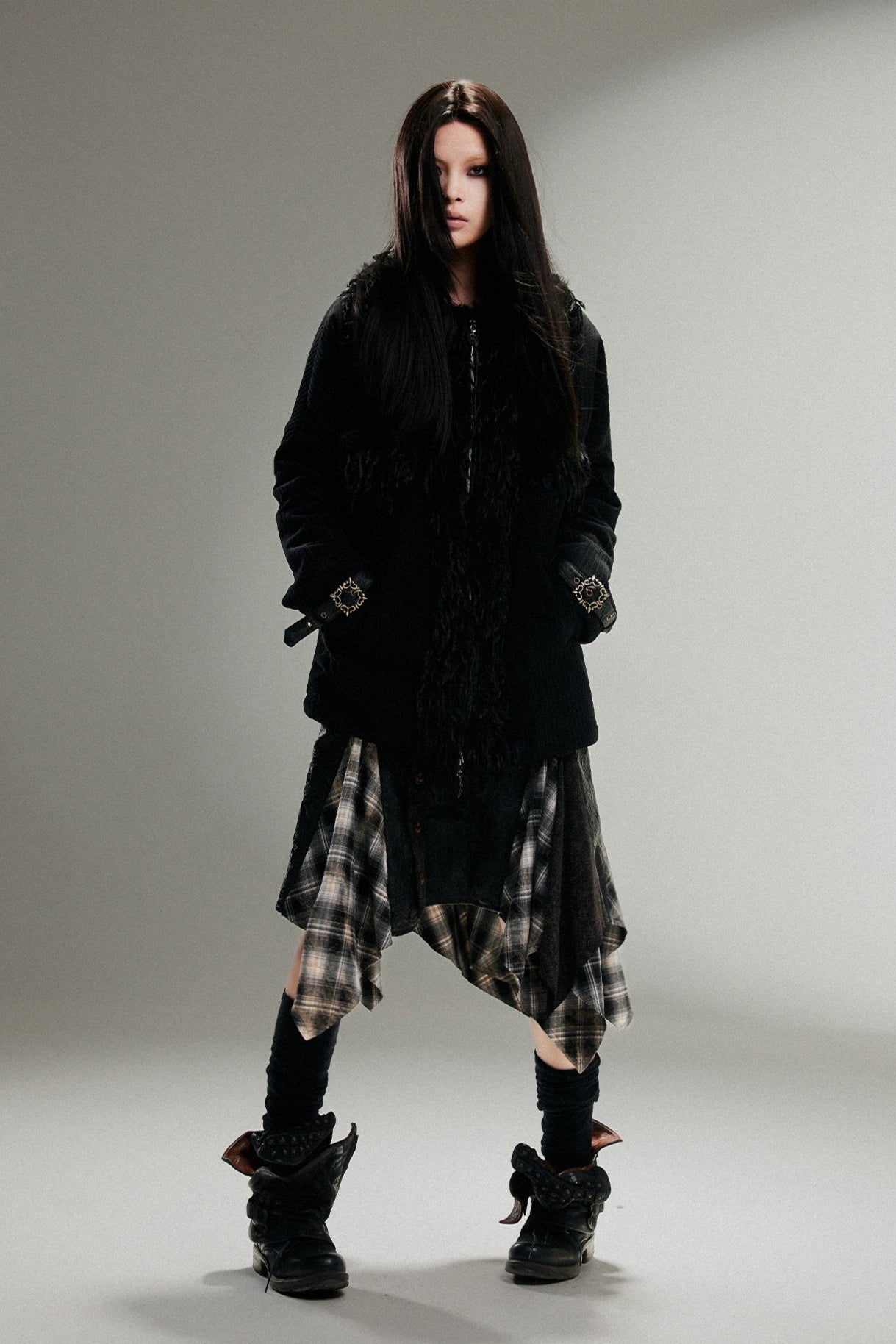 fur punk long coat