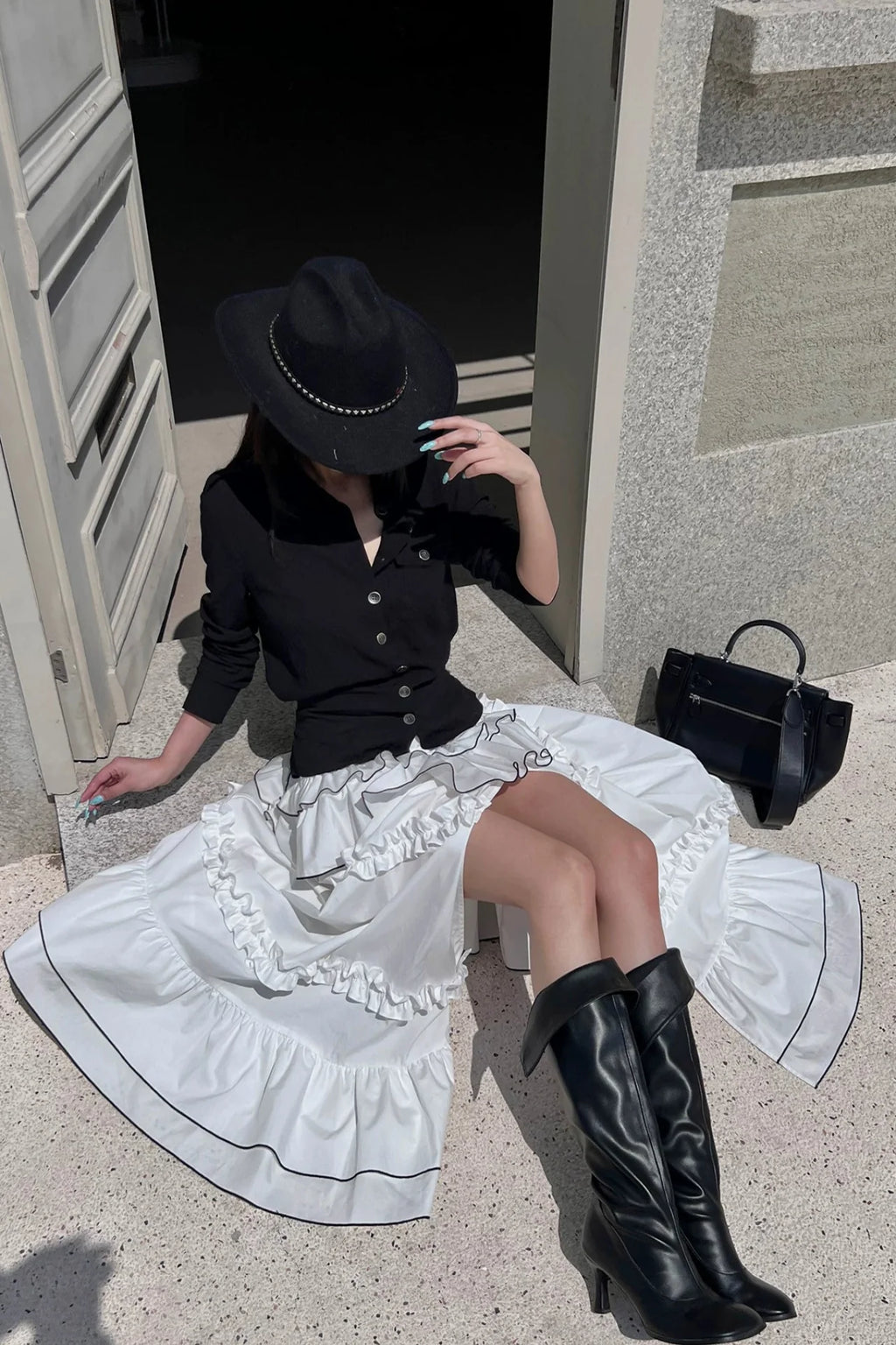 high slit tiered skirt10015