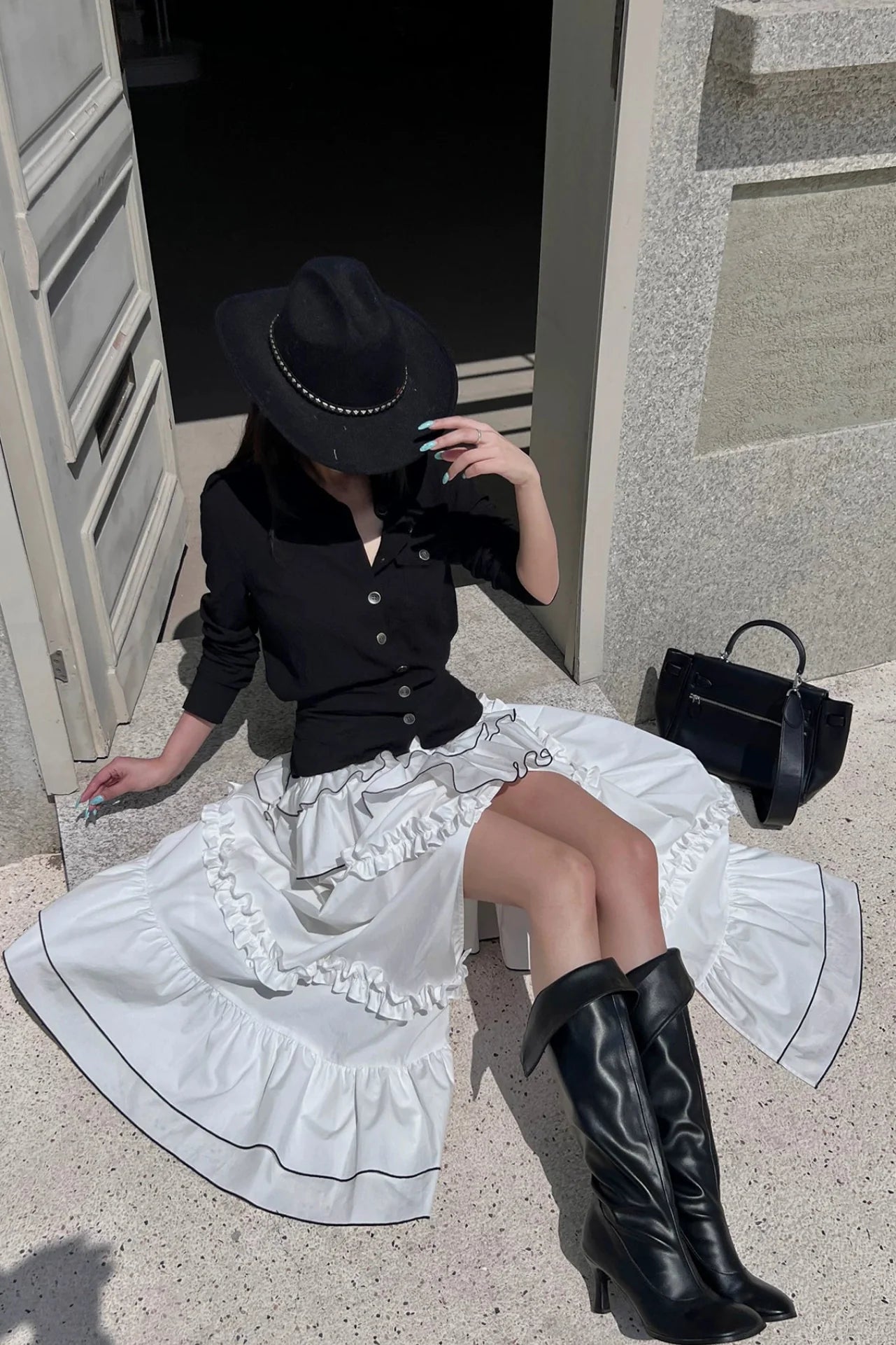 high slit tiered skirt10015