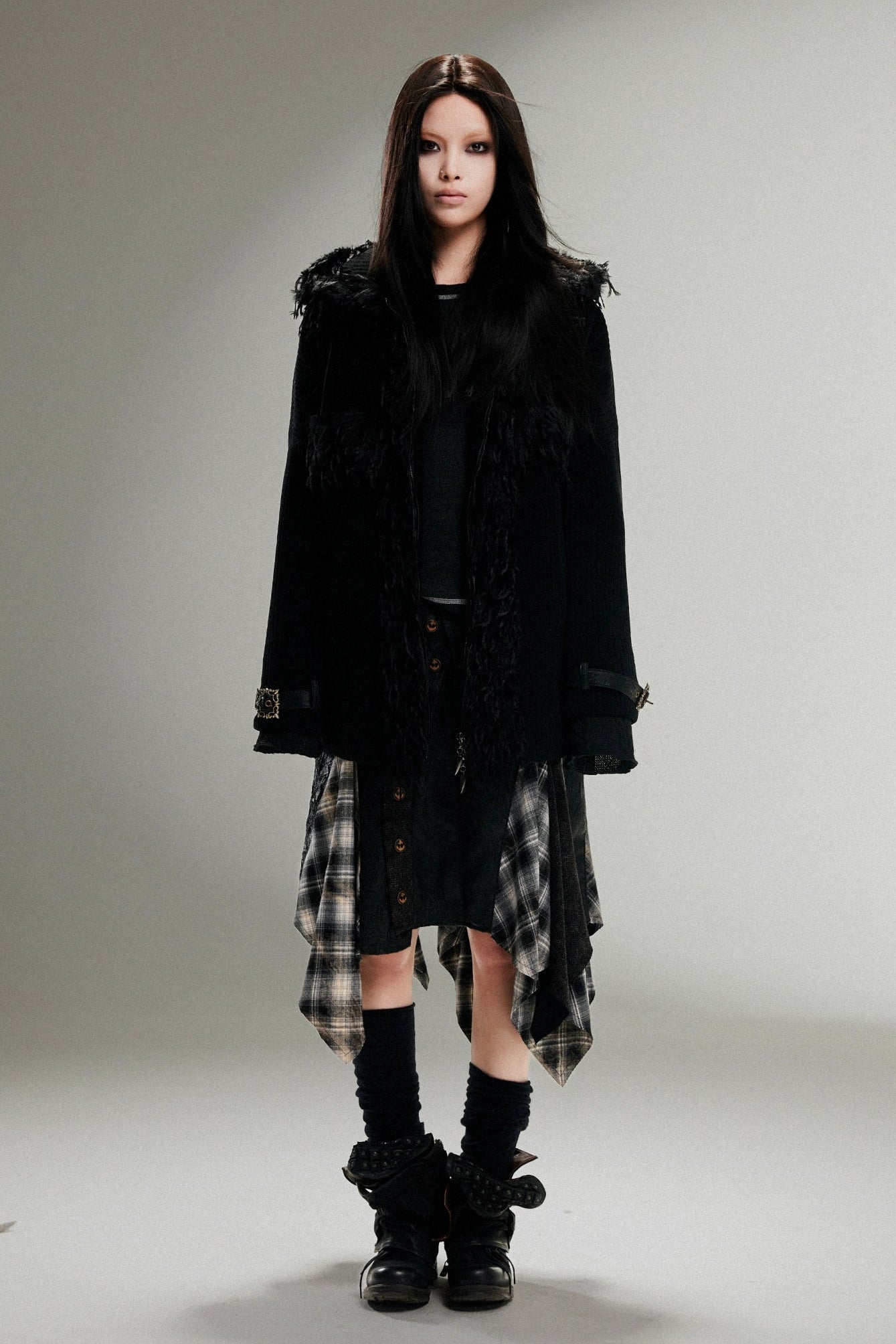 fur punk long coat