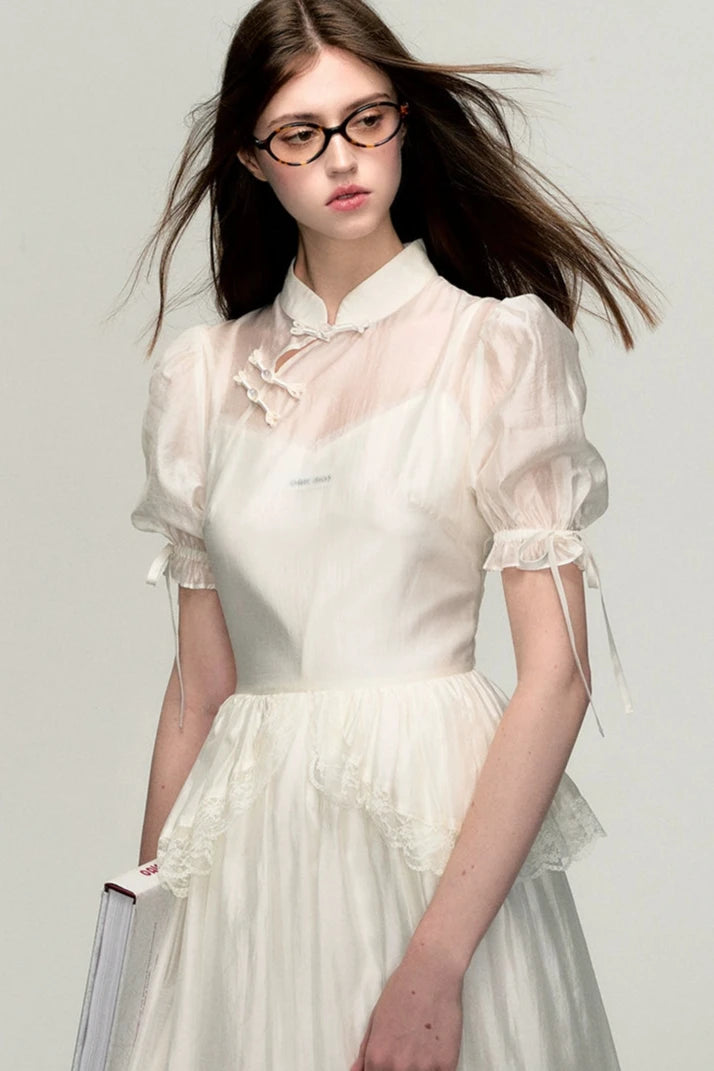 chinese smock lace two-piece set up