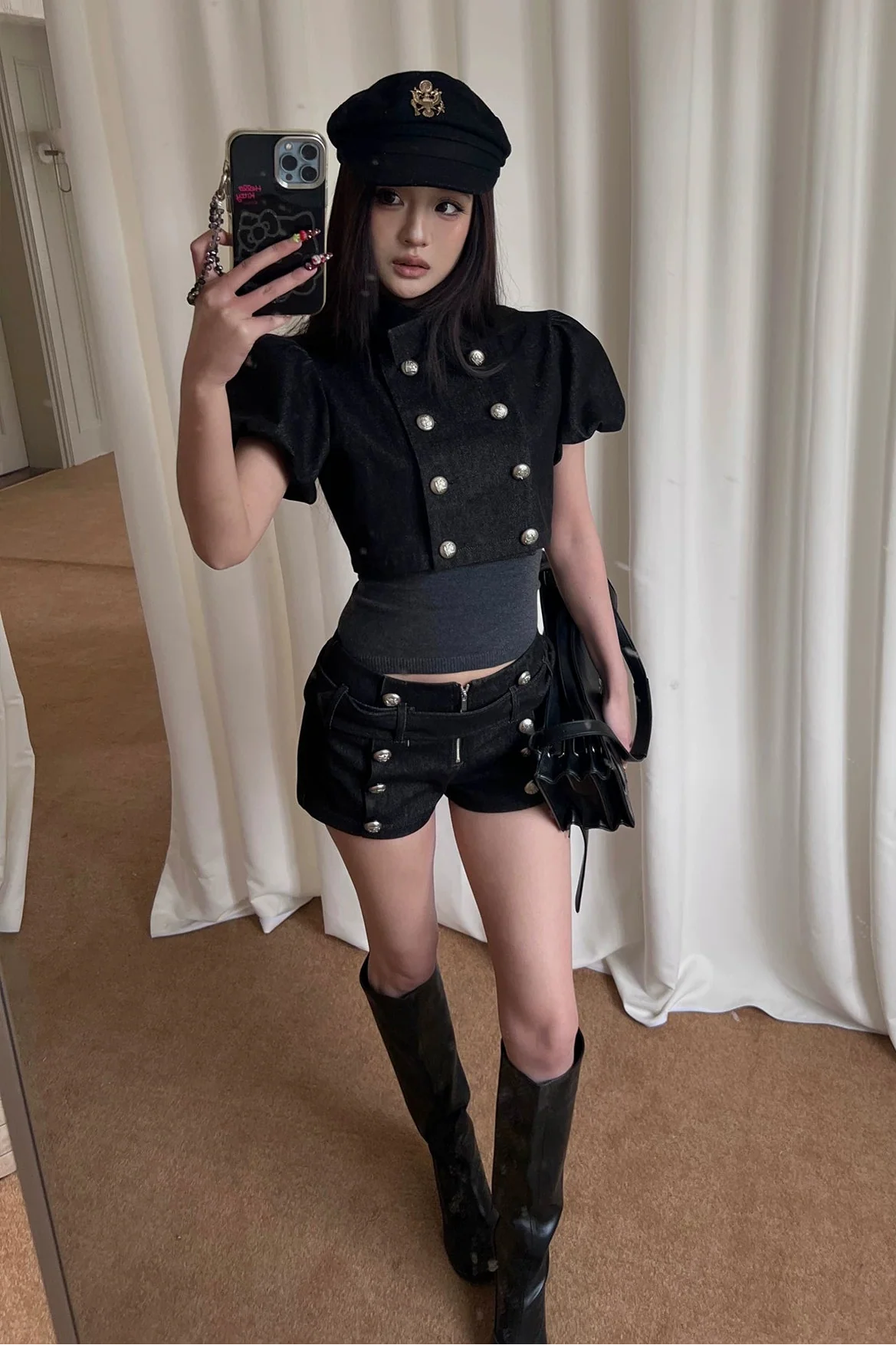 military puff sleeve top10023