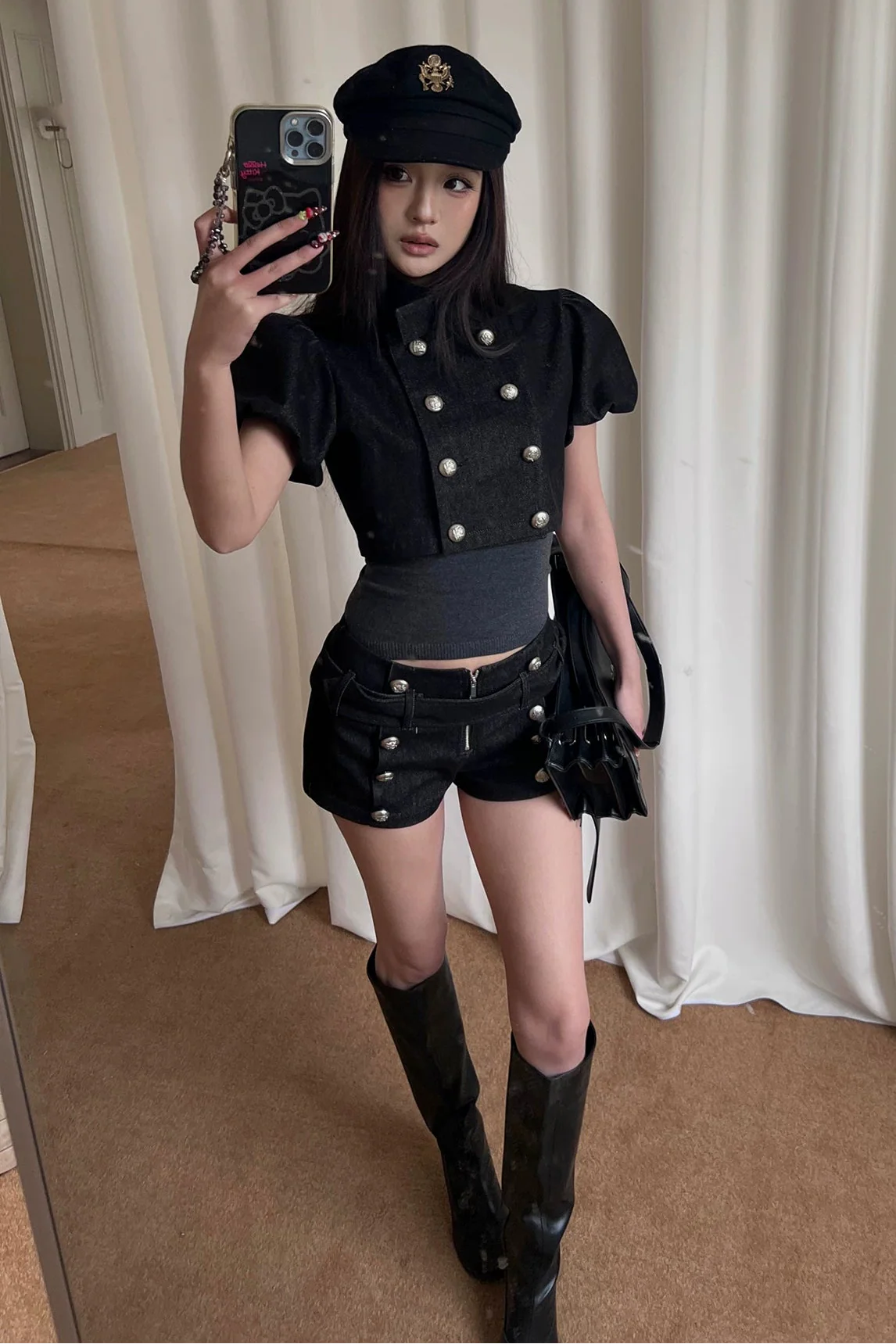 military double breasted short pants10024