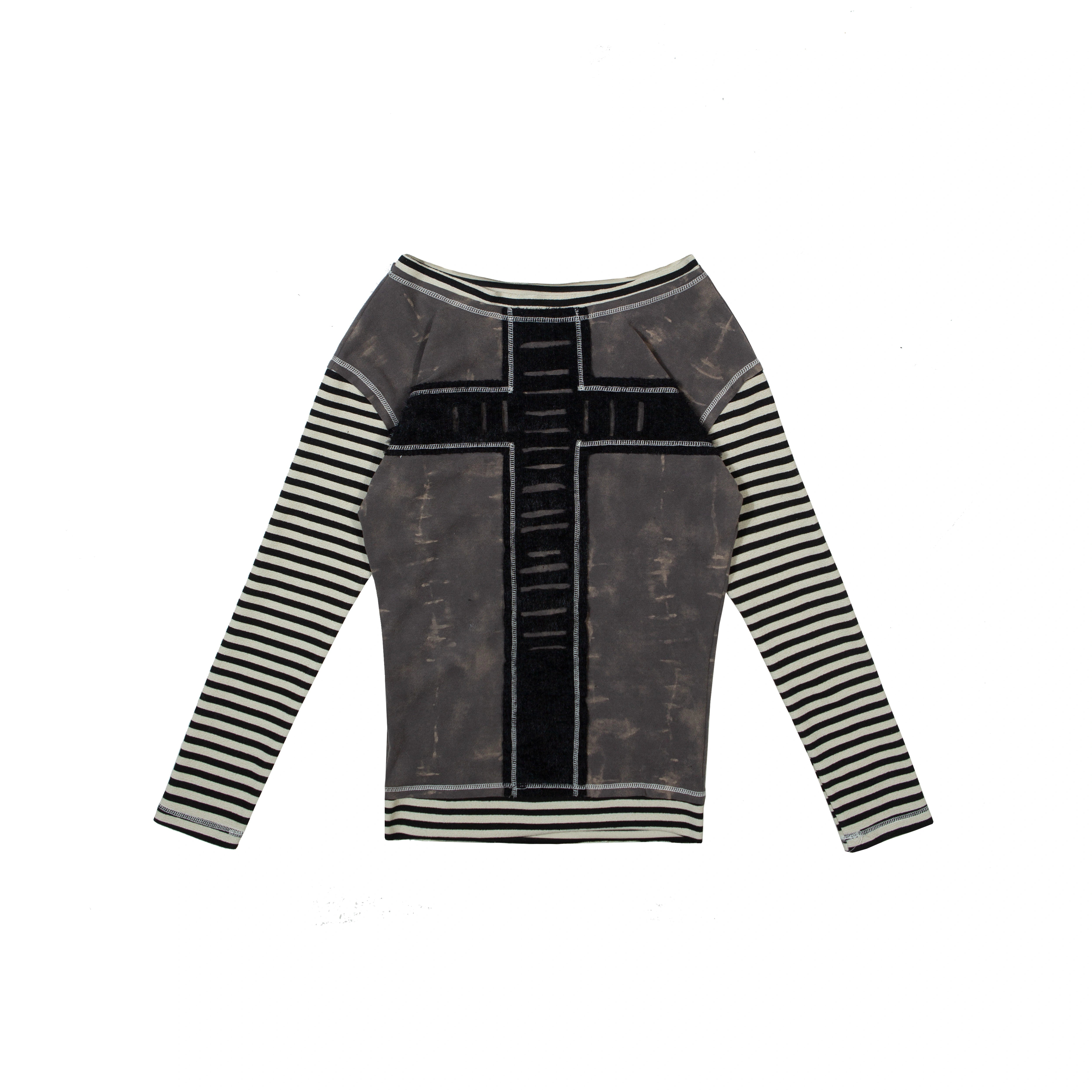 splicing color clashing cross longsleeve knit