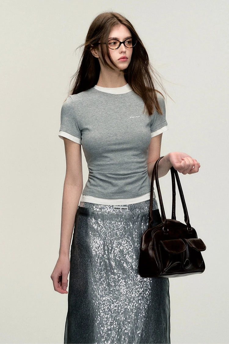 slim vacation sequin half skirt