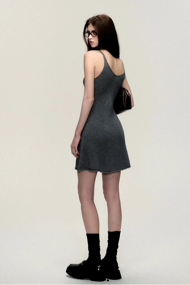summer waist vneck knit halter dress