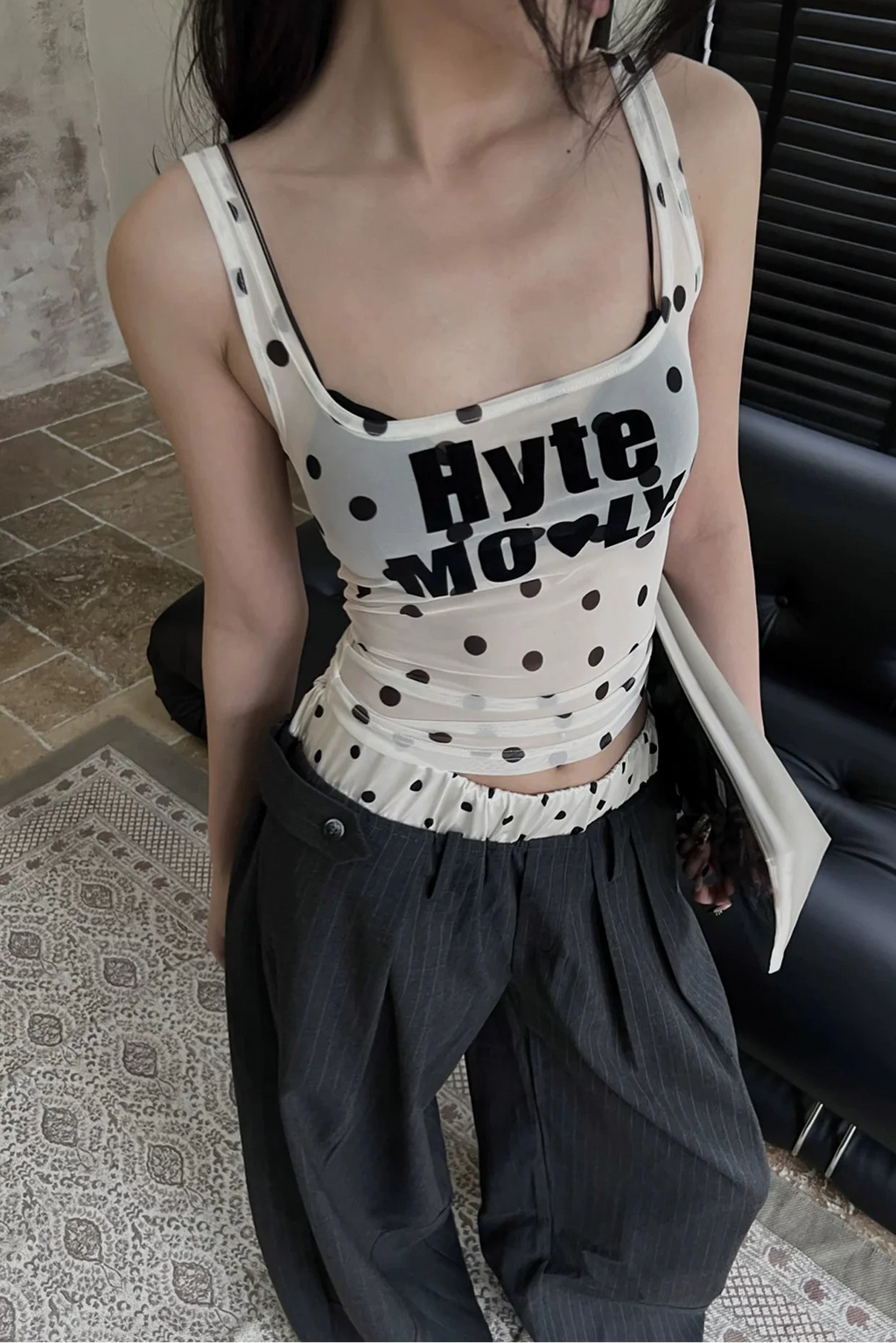 polka dot sheer graphic tank10037