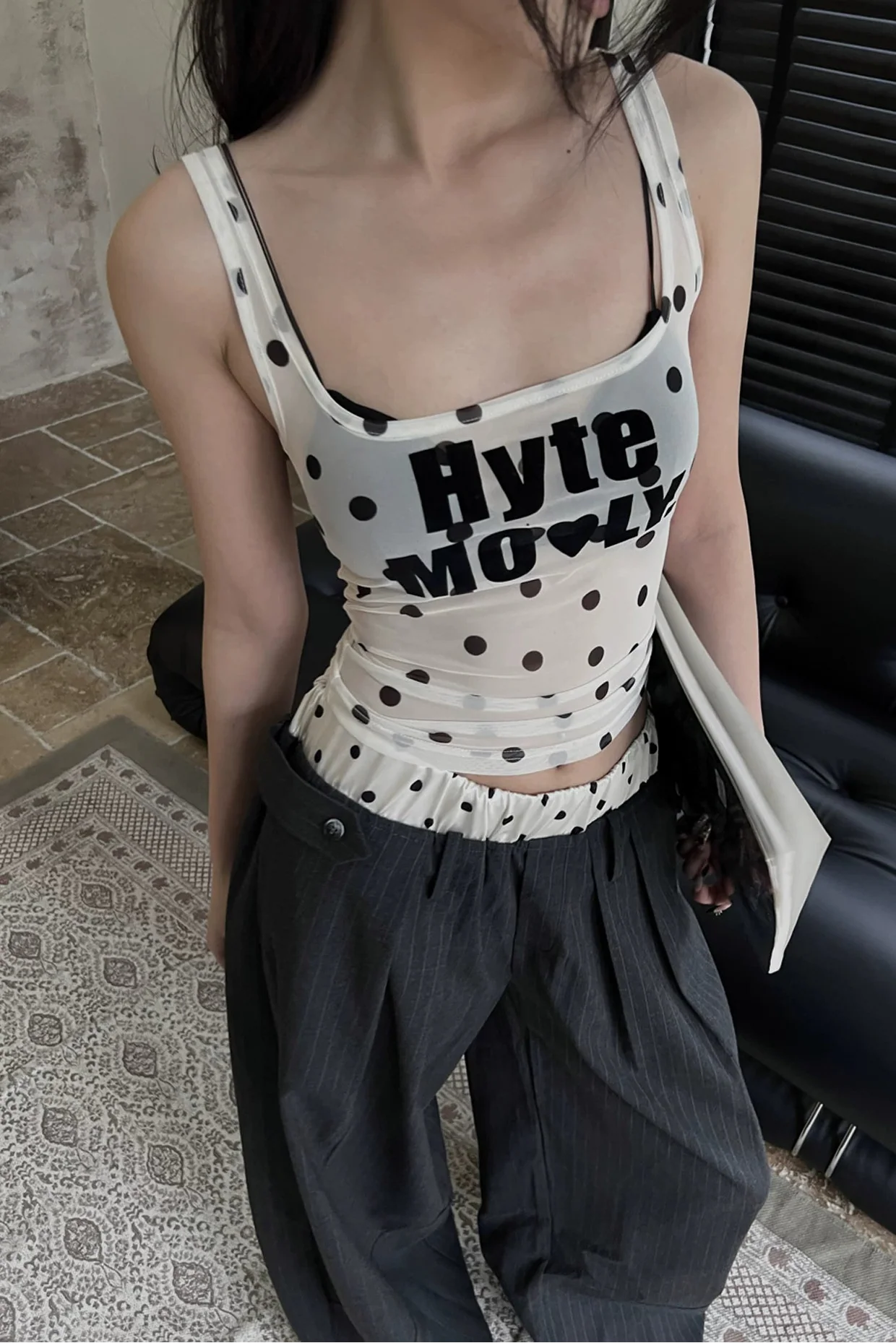 polka dot sheer graphic tank10037
