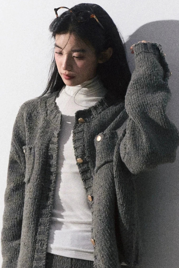 round gray Knit cardigan