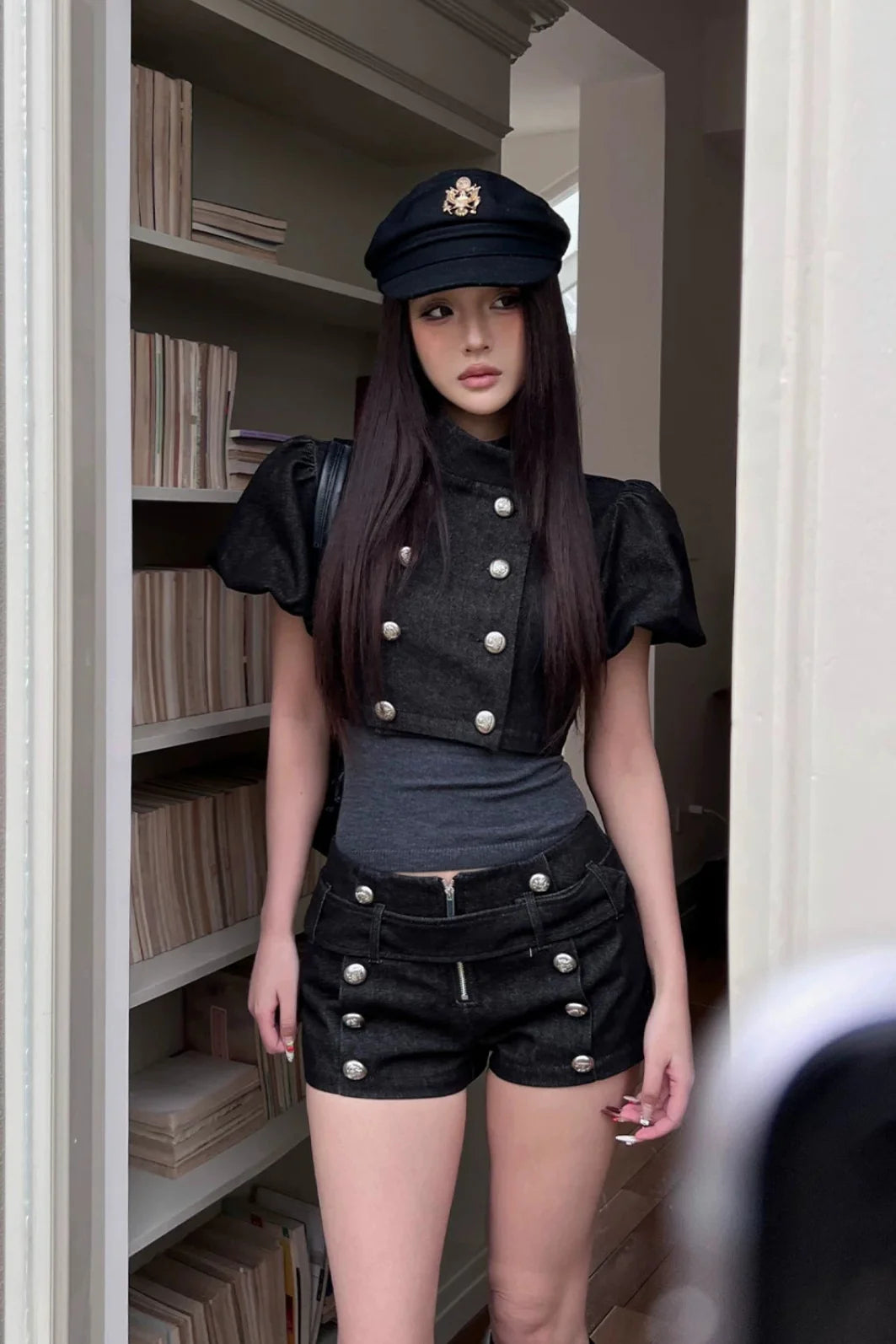 military double breasted short pants10024