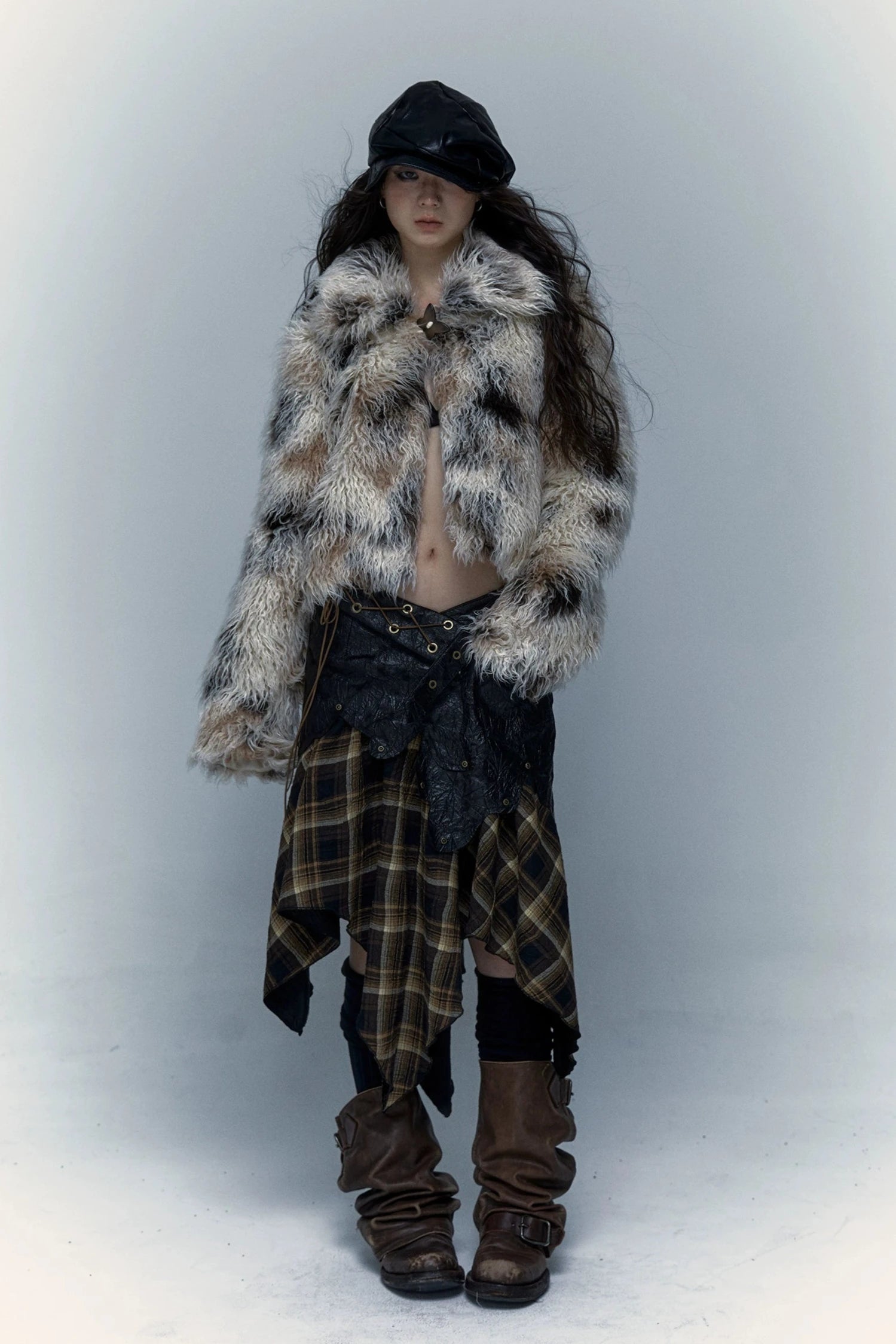 marble short fur jacket