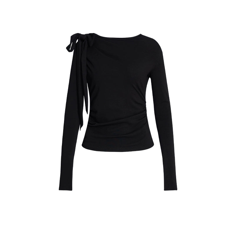 Cozyfit asymmetrical bow long-sleeved shirt