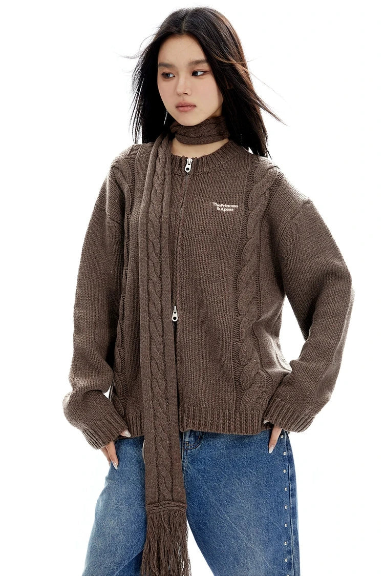 muffler loose knit cardigan