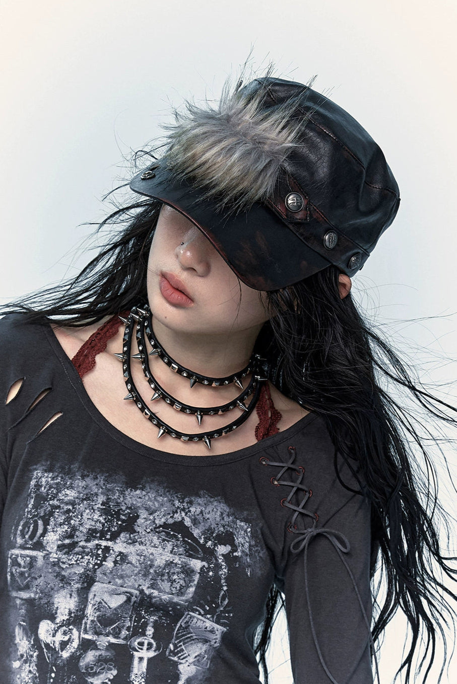 punk leather hat