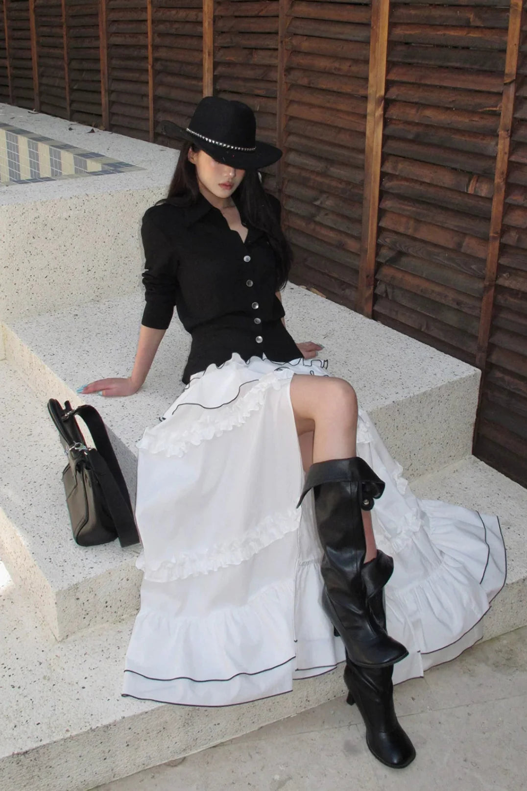 high slit tiered skirt10015