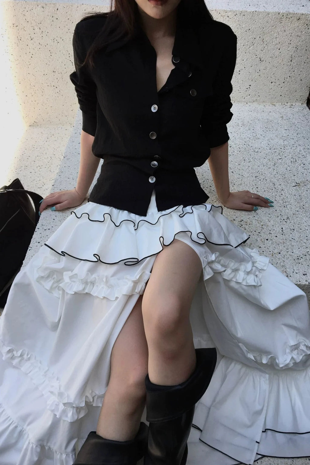 high slit tiered skirt10015