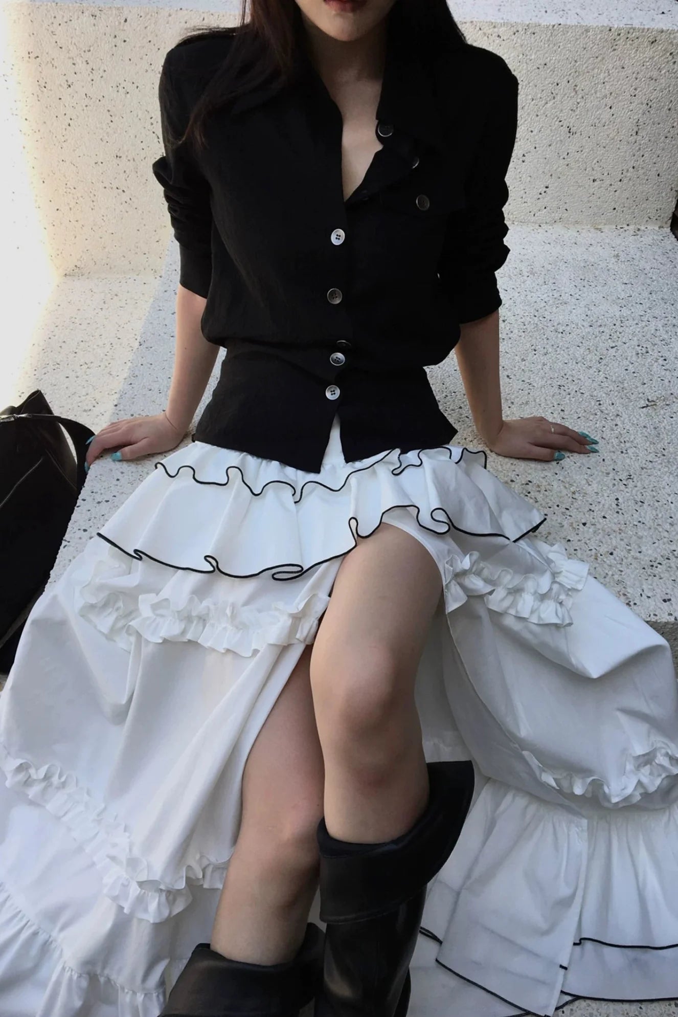high slit tiered skirt10015
