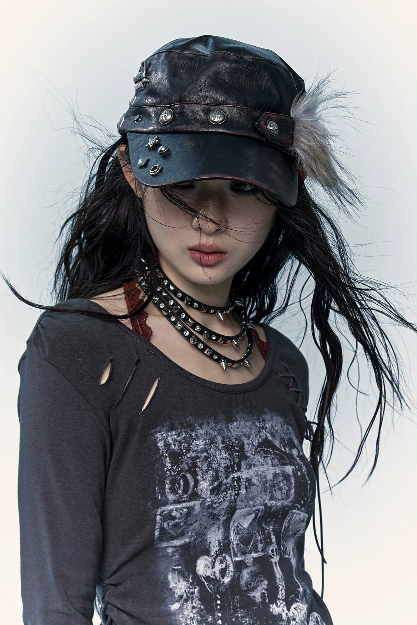 punk leather hat