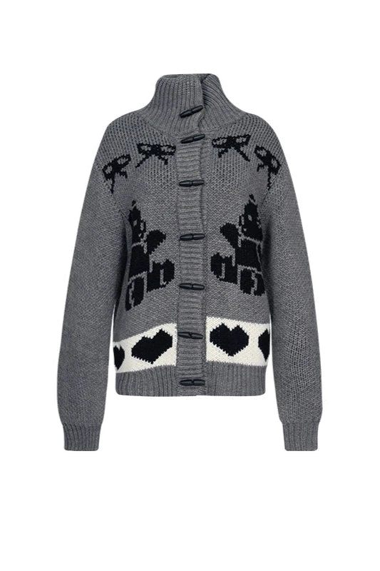 bear printed knitted cardigan