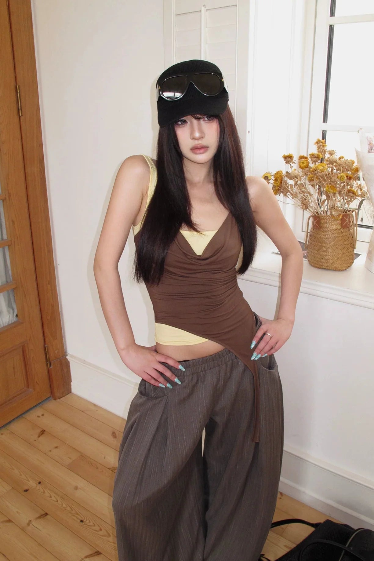 layered cowl neck halter10007