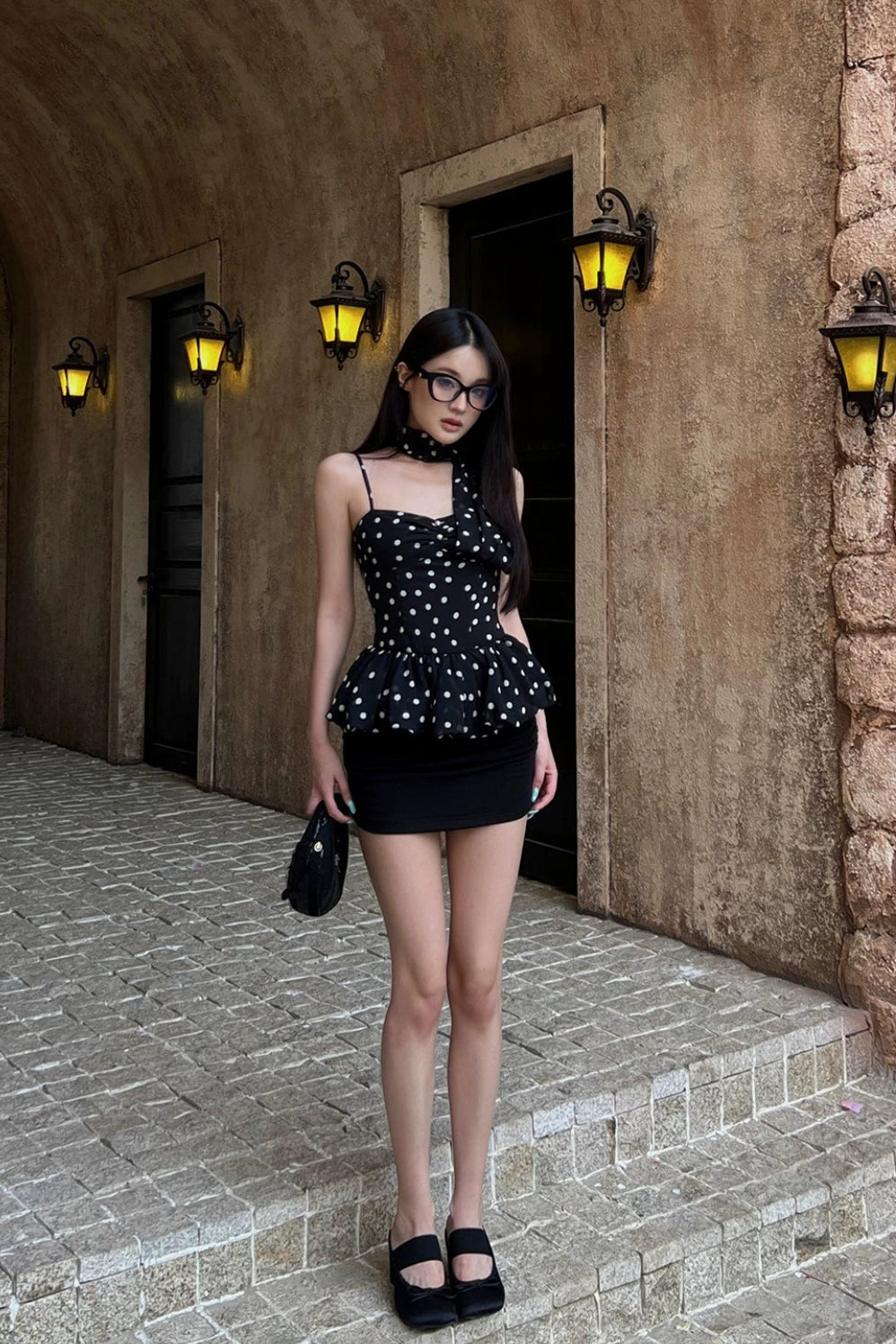 peplum polka mini dress