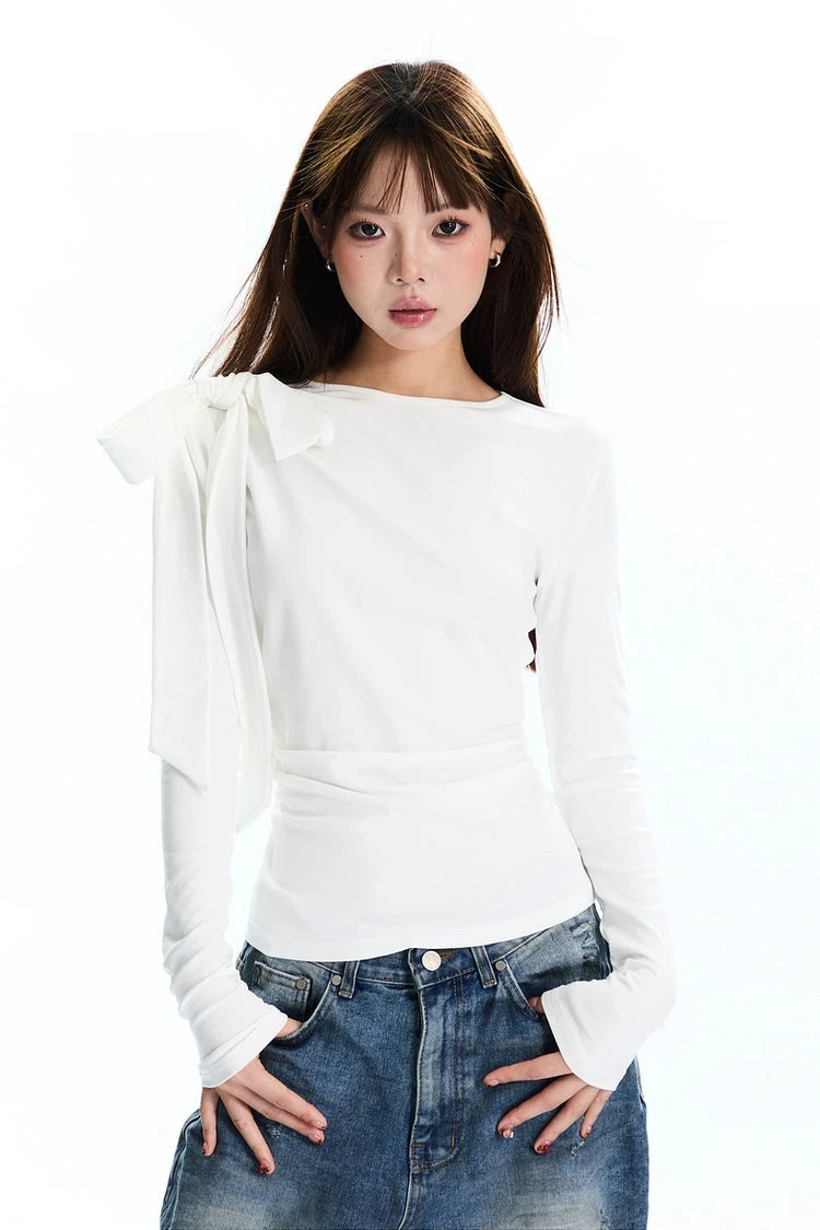 Cozyfit asymmetrical bow long-sleeved shirt