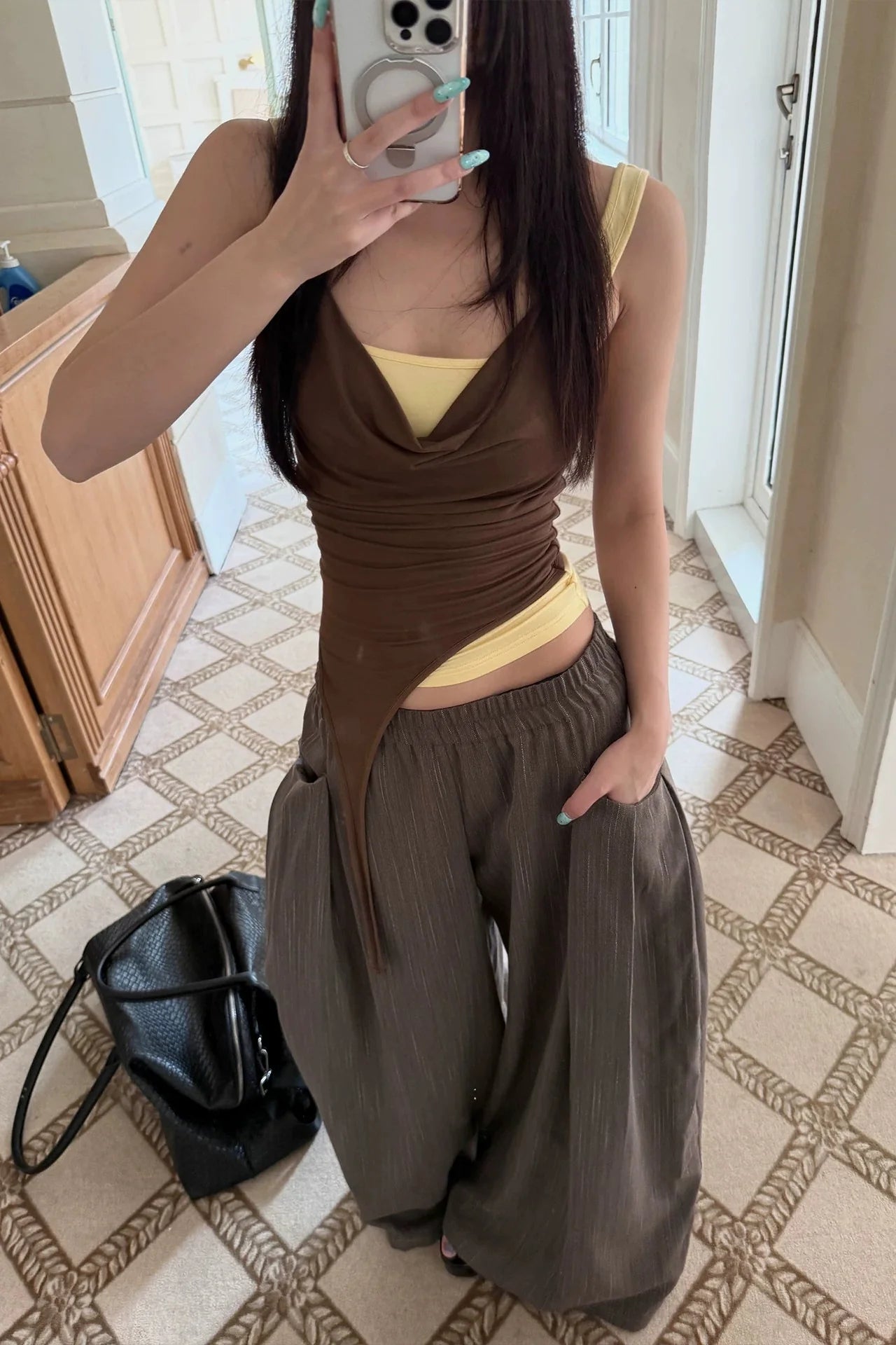 layered cowl neck halter10007