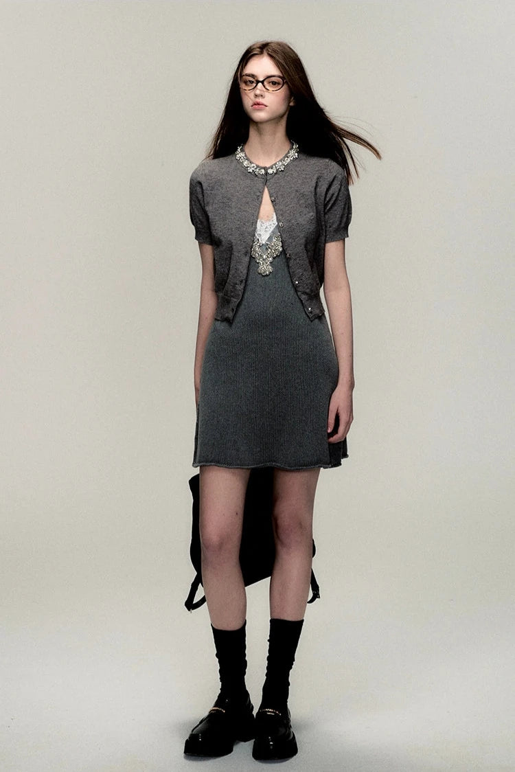 summer waist vneck knit halter dress