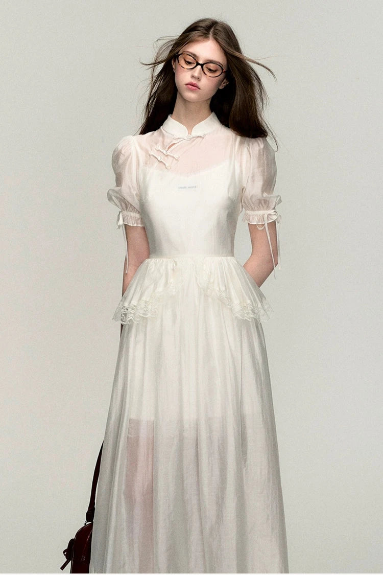 chinese smock lace two-piece set up
