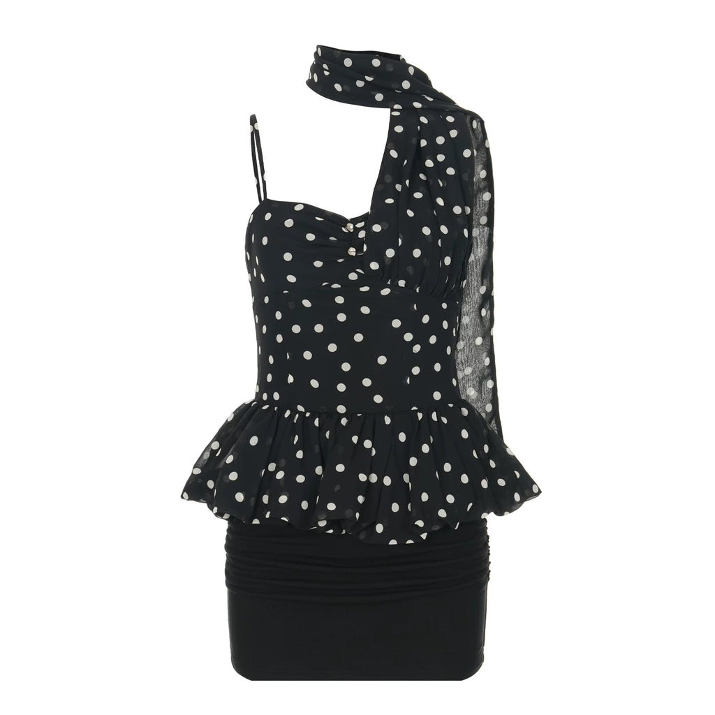 peplum polka mini dress