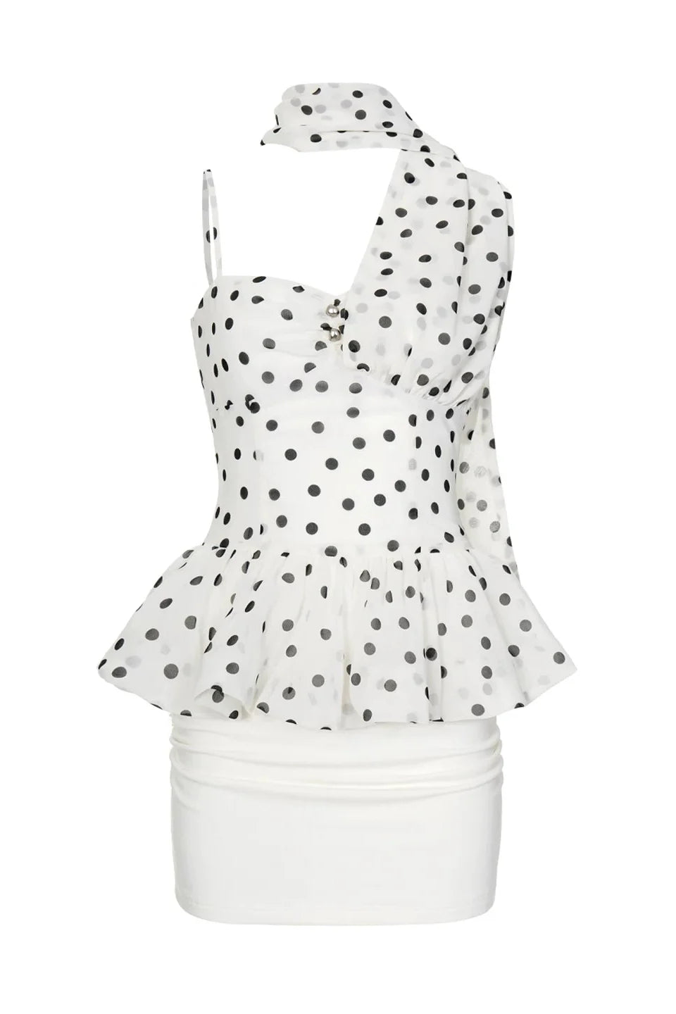 one shoulder drape dot mini dress10009