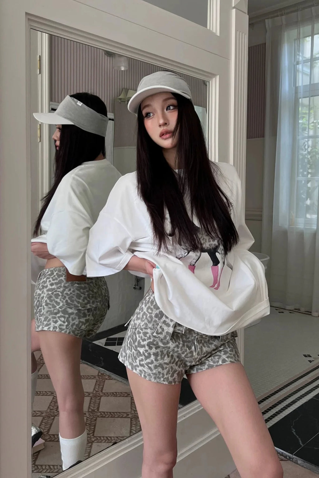 double button leopard shorts10013