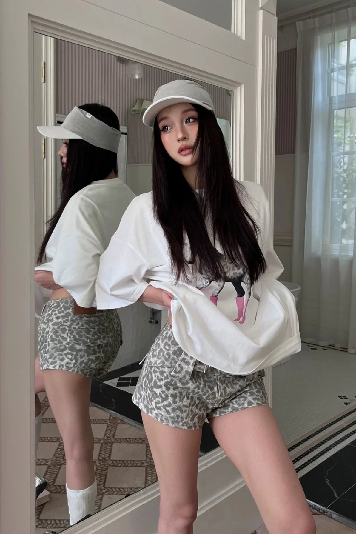 double button leopard shorts10013