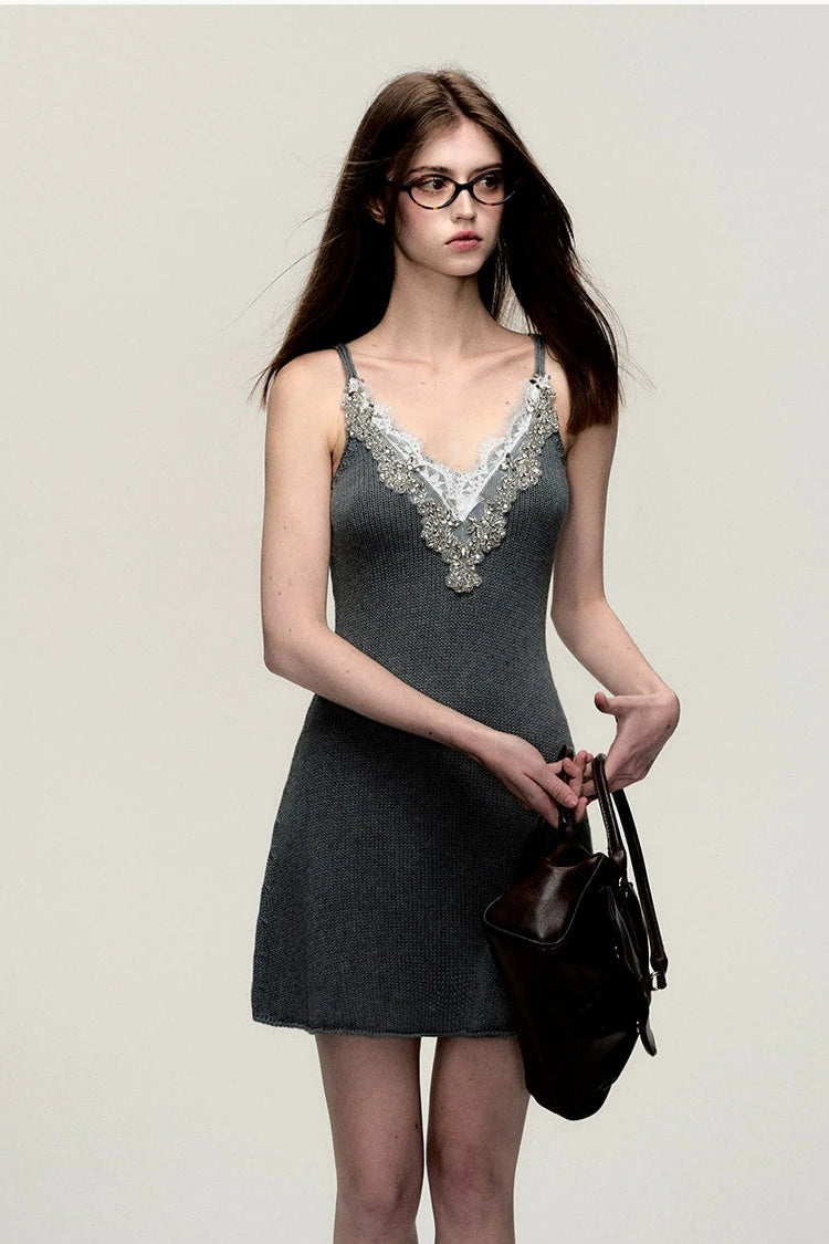 summer waist vneck knit halter dress
