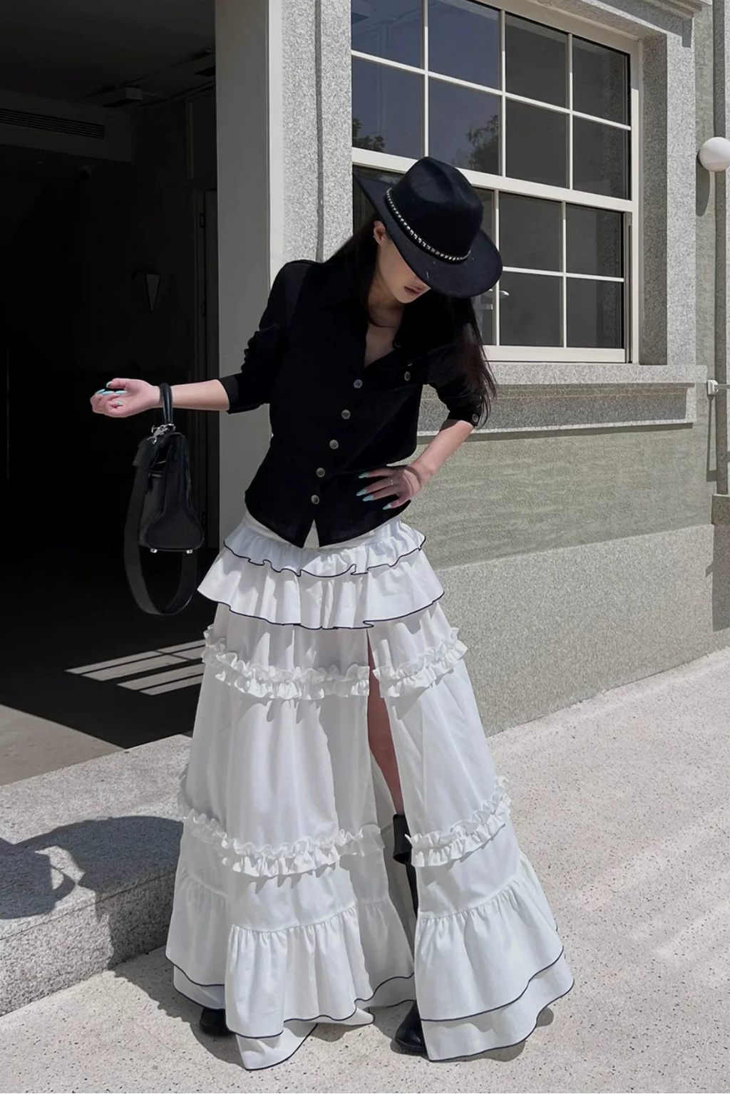 high slit tiered skirt10015