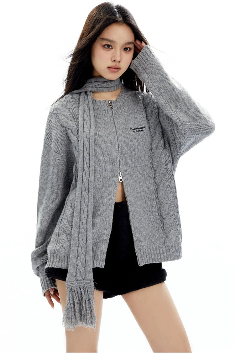 muffler loose knit cardigan