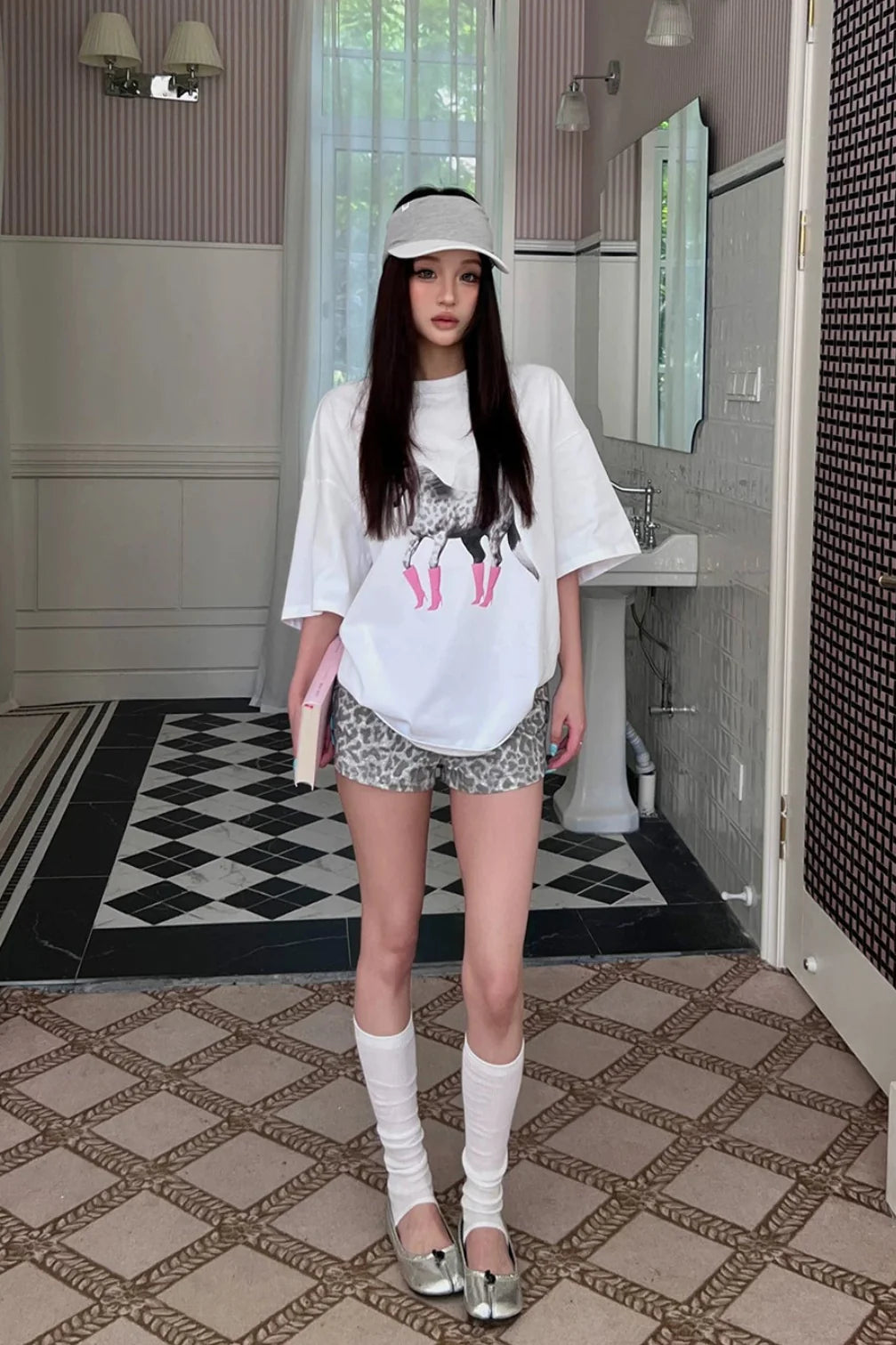 double button leopard shorts10013