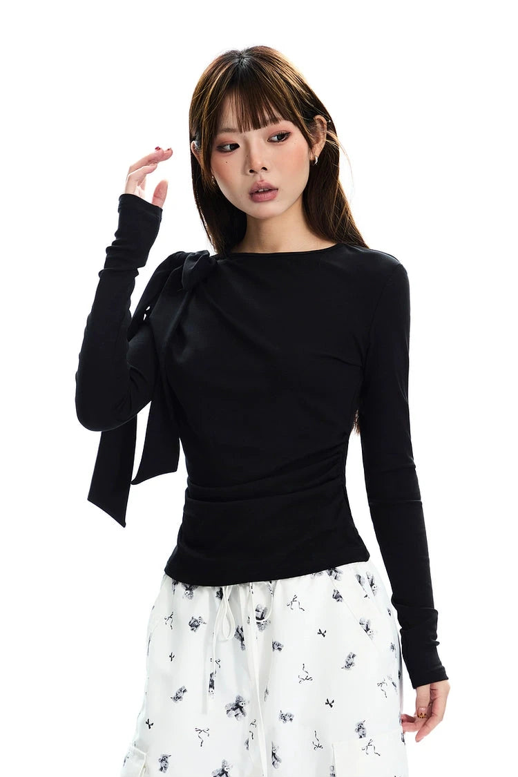 Cozyfit asymmetrical bow long-sleeved shirt