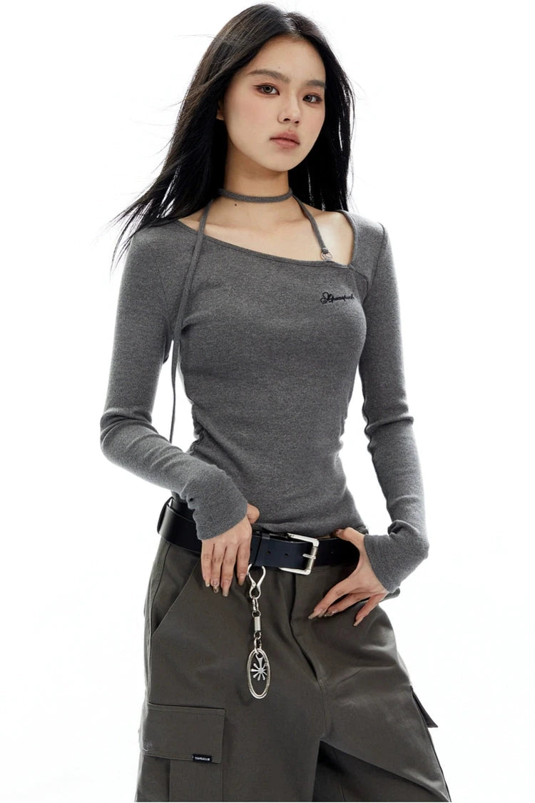 slope neck halter neck strap shirt