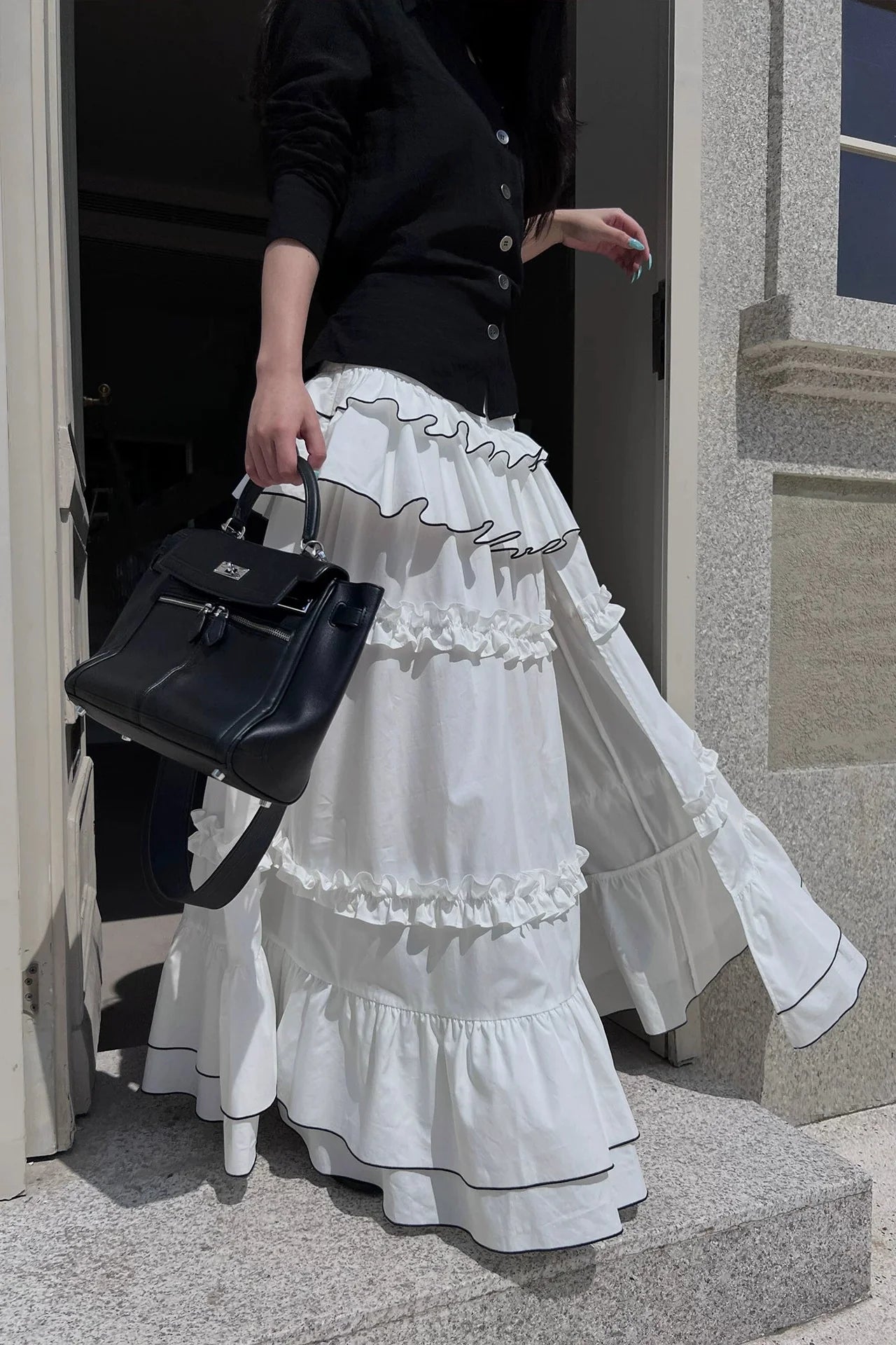 high slit tiered skirt10015