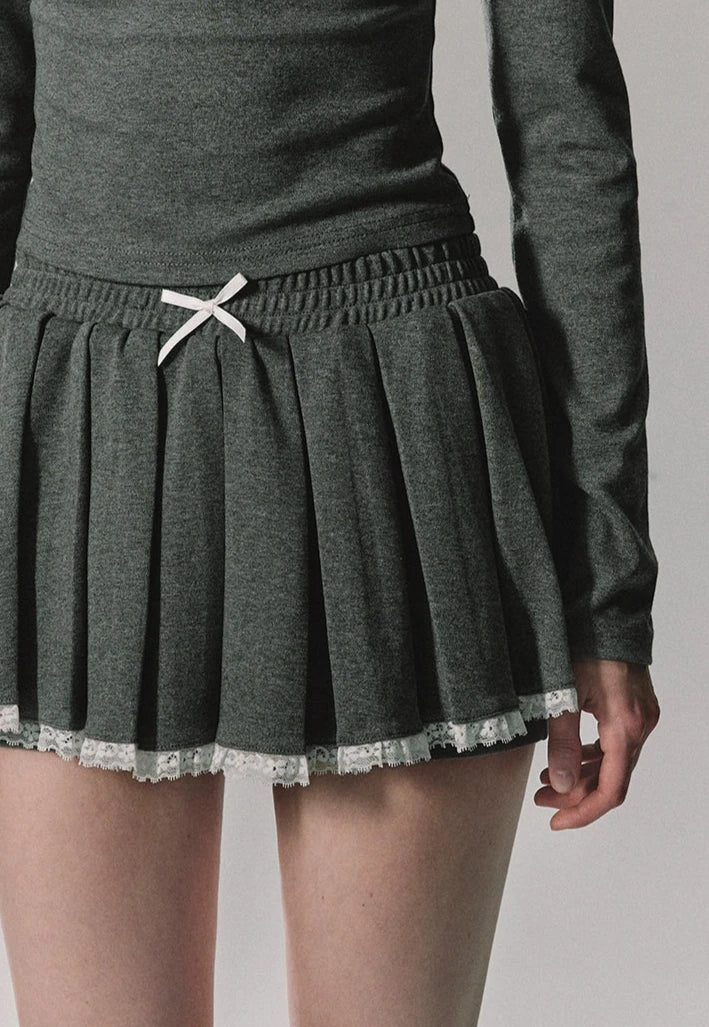 pleats gray ribon skirt