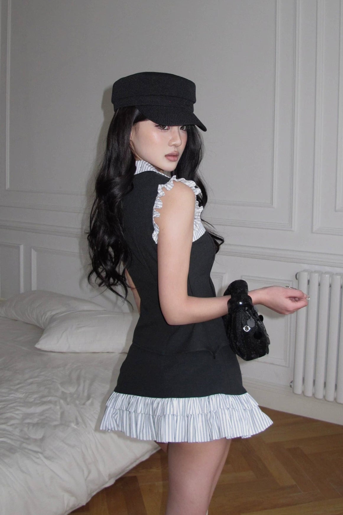 monochrome striped peplum blouse10038