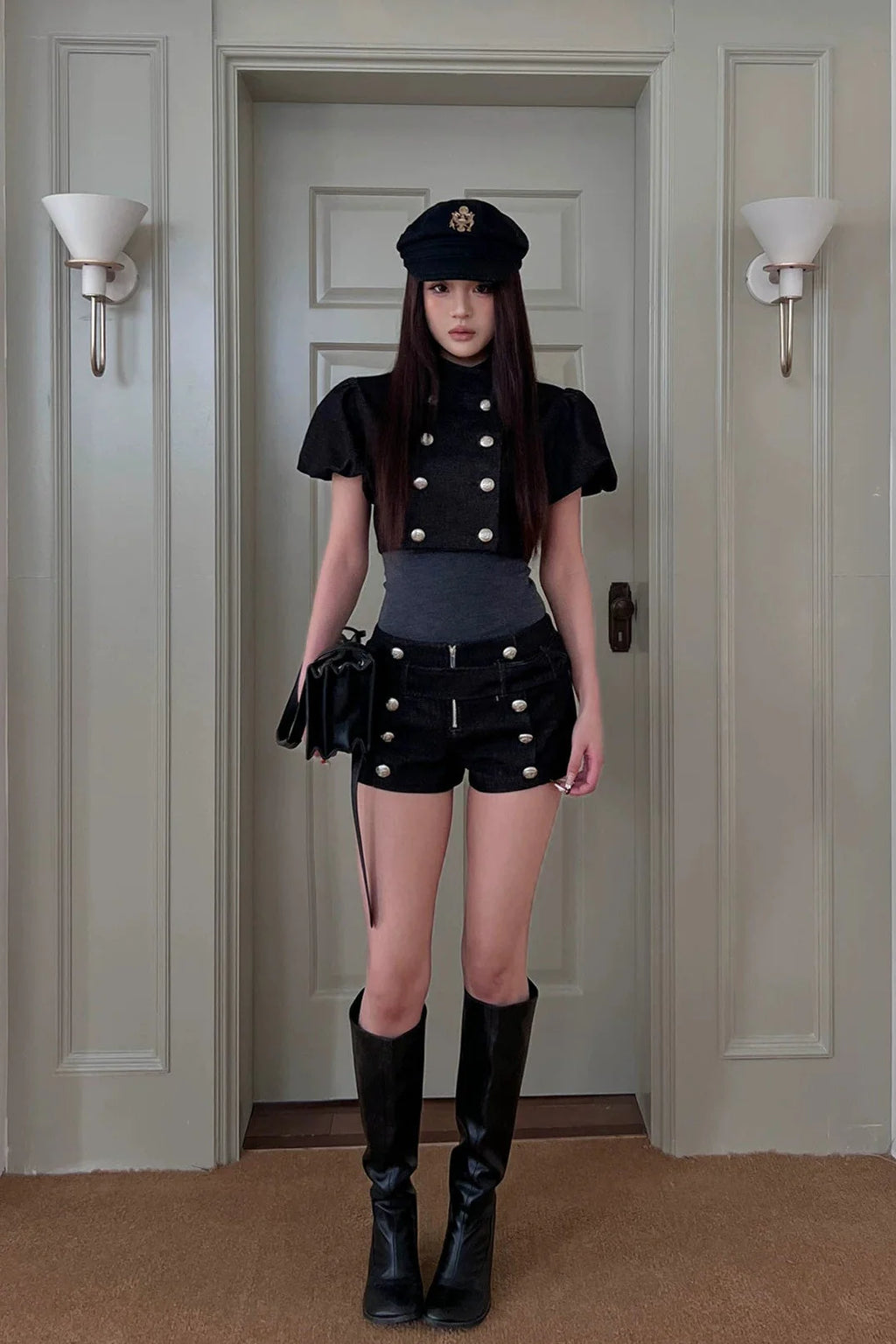 military puff sleeve top10023