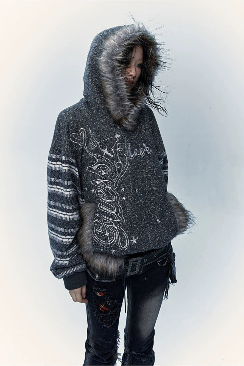 loose fur hoodie