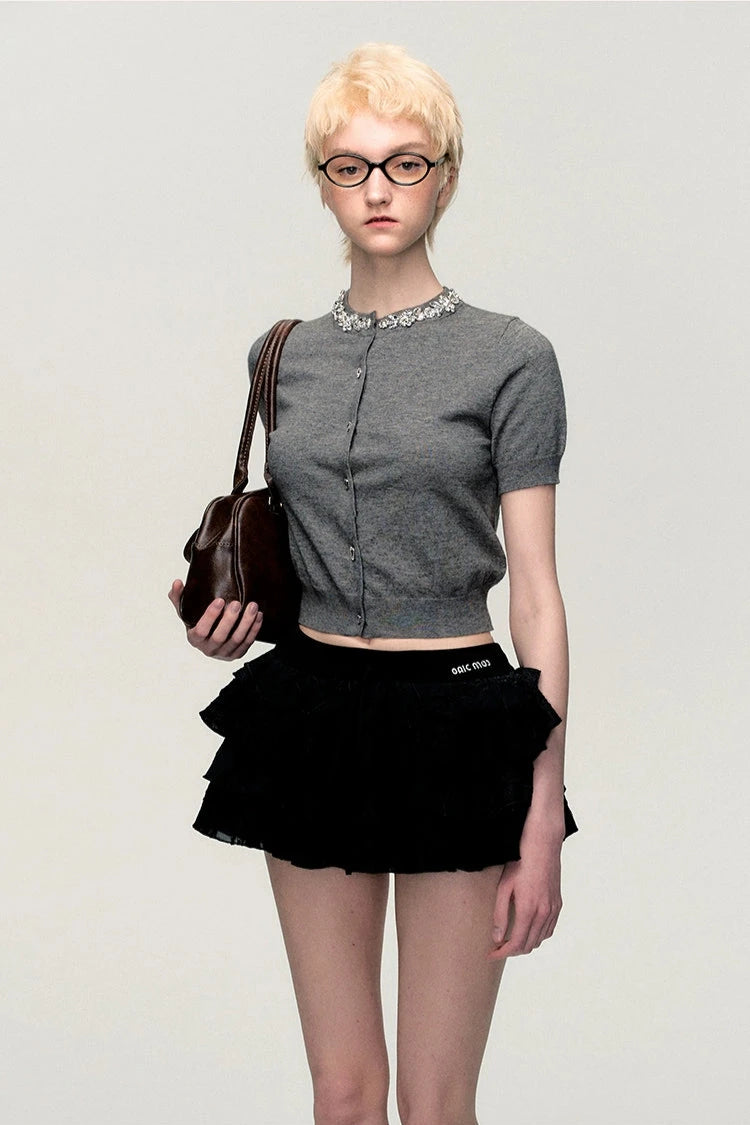 college gray knit cardigan