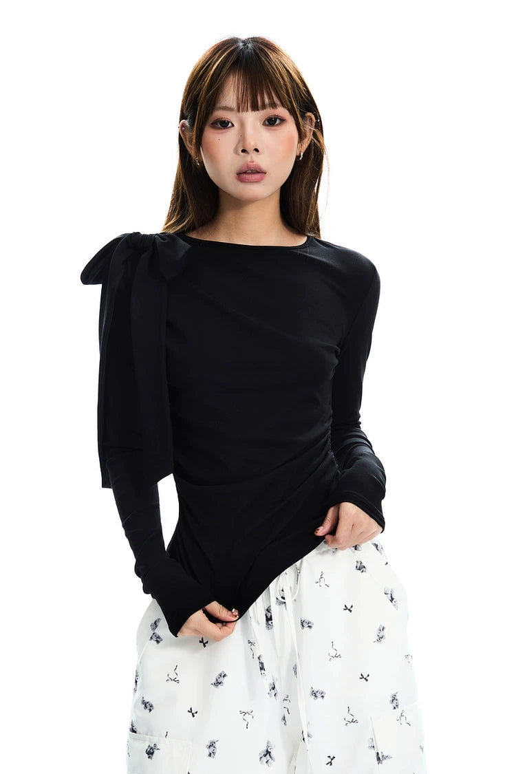 Cozyfit asymmetrical bow long-sleeved shirt