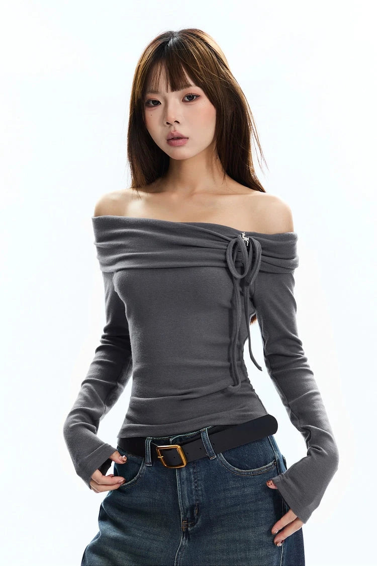 string off-shoulder shirt