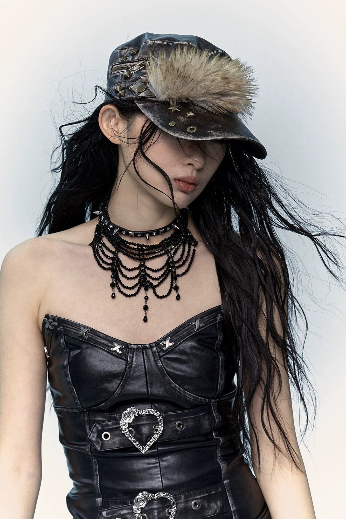 punk leather hat