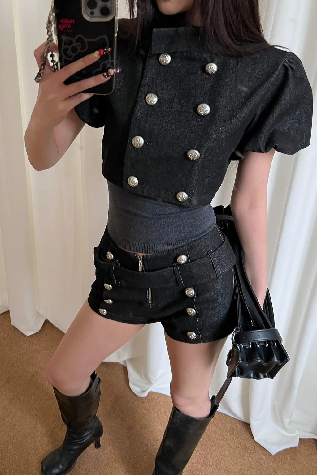 military puff sleeve top10023