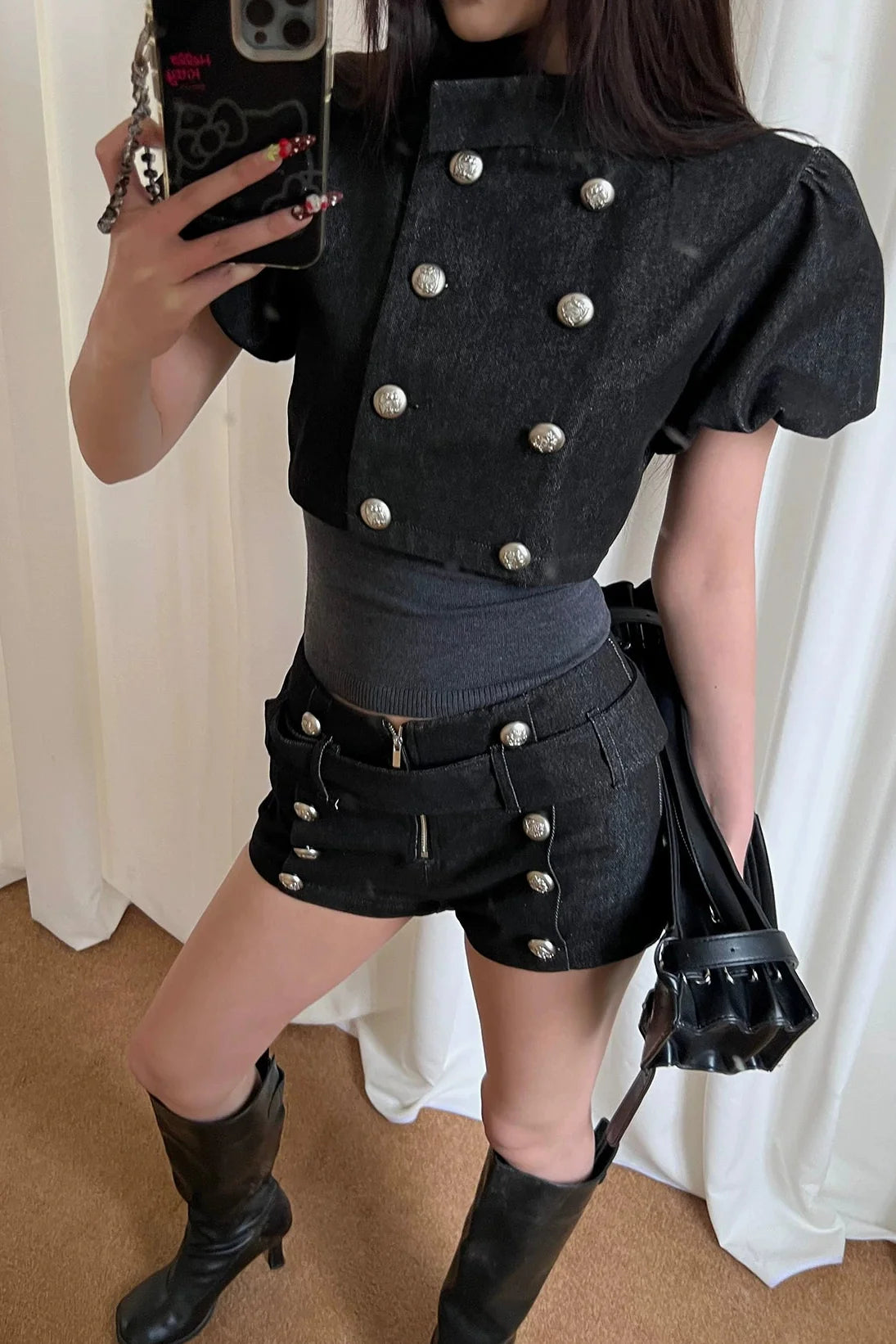 military puff sleeve top10023